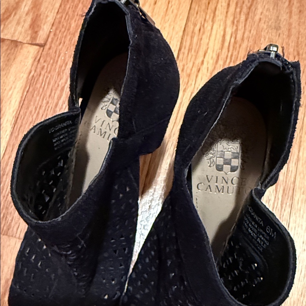 Vince Camuto Black Suede Open Toe Booties - Picture 7 of 7